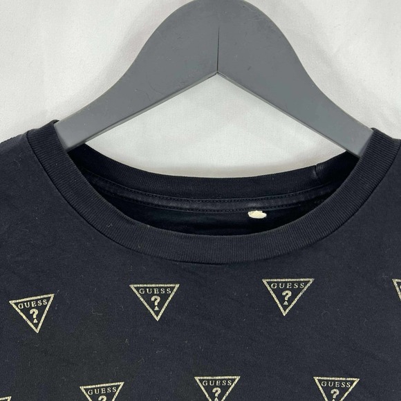 GUESS T-Shirt Mens Small Black Logo All Over Print Triangle Short Sleeve Tee EUC - Picture 3 of 7